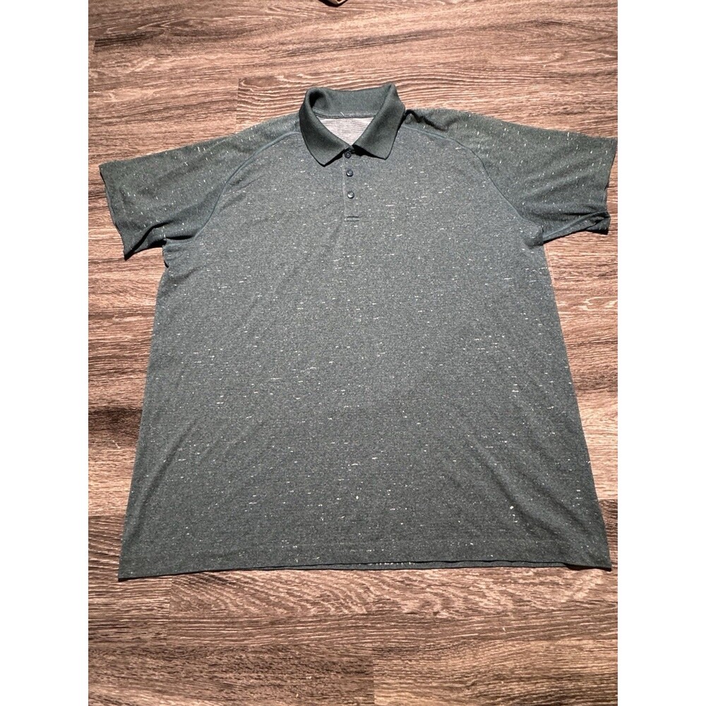 Lululemon Men Polo Shirt Size 2XL Gray Speckled Metal Vent Tech Short Sleeve